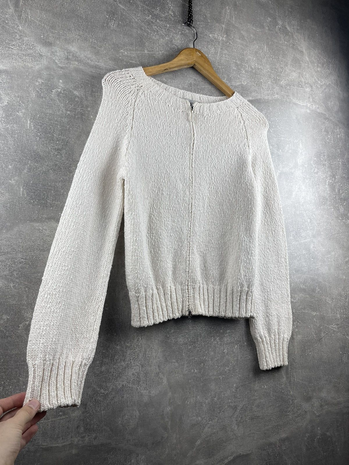 Brunello Cucinelli Brunello Cuccnelli Women's White Zip Sweater 100% Cotton Size L / US 10 / IT 46 - 3 Thumbnail
