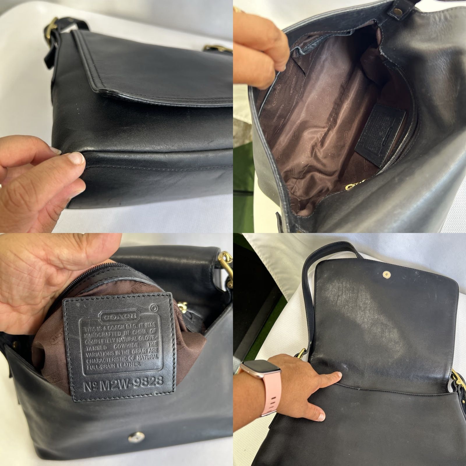Coach VINTAGE Coach Handbag Black Hobo Bag #M2W-9828 Women Medium Leather Bag Black Brown Lining Gold Hardware Ladies Womens Size ONE SIZE - 8 Thumbnail