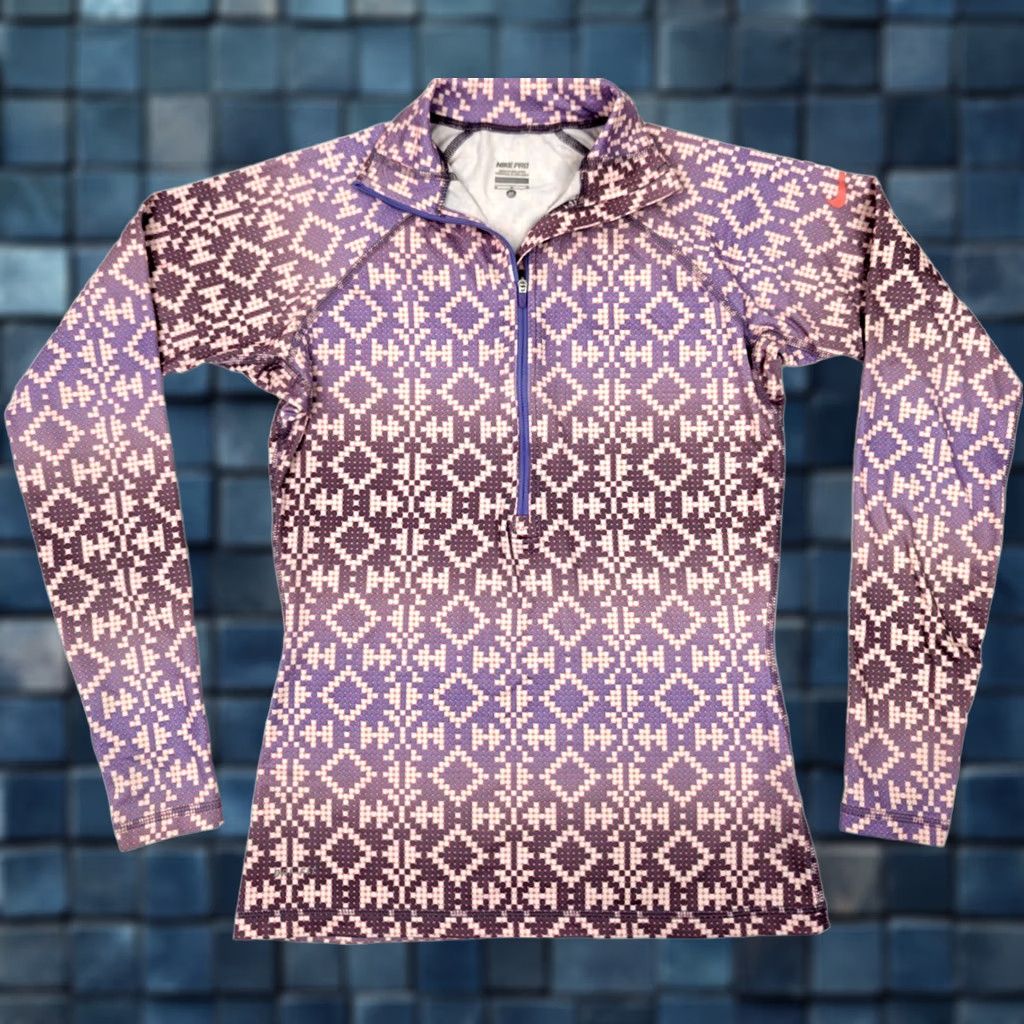 Nike Nike Pro Dri-Fit 1/4 Zip Pullover Lightweight Sweater Women M Geometric Purple Size M / US 6-8 / IT 42-44 - 1 Thumbnail