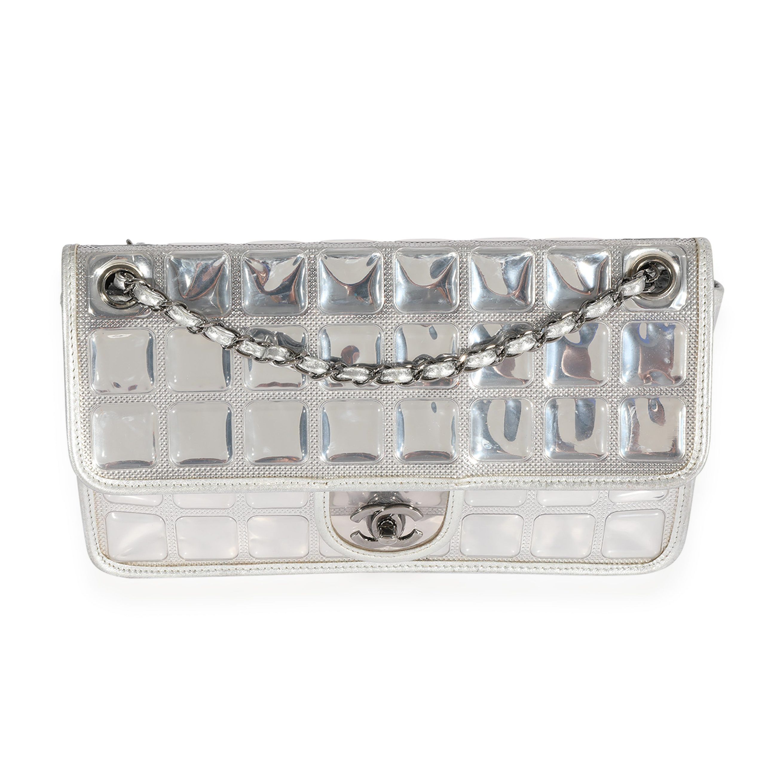 image of Chanel Silver Pvc Leather Ice Cube Flap Bag, Women's