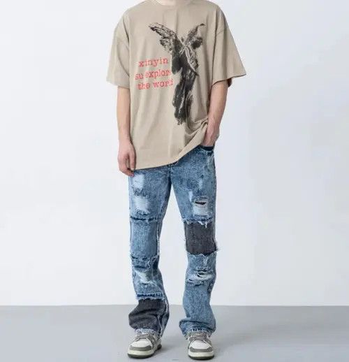 Jean Vintage Patch Distressed Washed Ripped Jeans Size US 32 / EU 48 - 4 Thumbnail