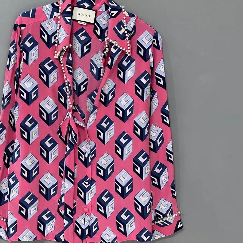 Gucci Gucci Pink pearl cube pattern shirt 2506-Nextarrow Size US XS / EU 42 / 0 - 2 Thumbnail
