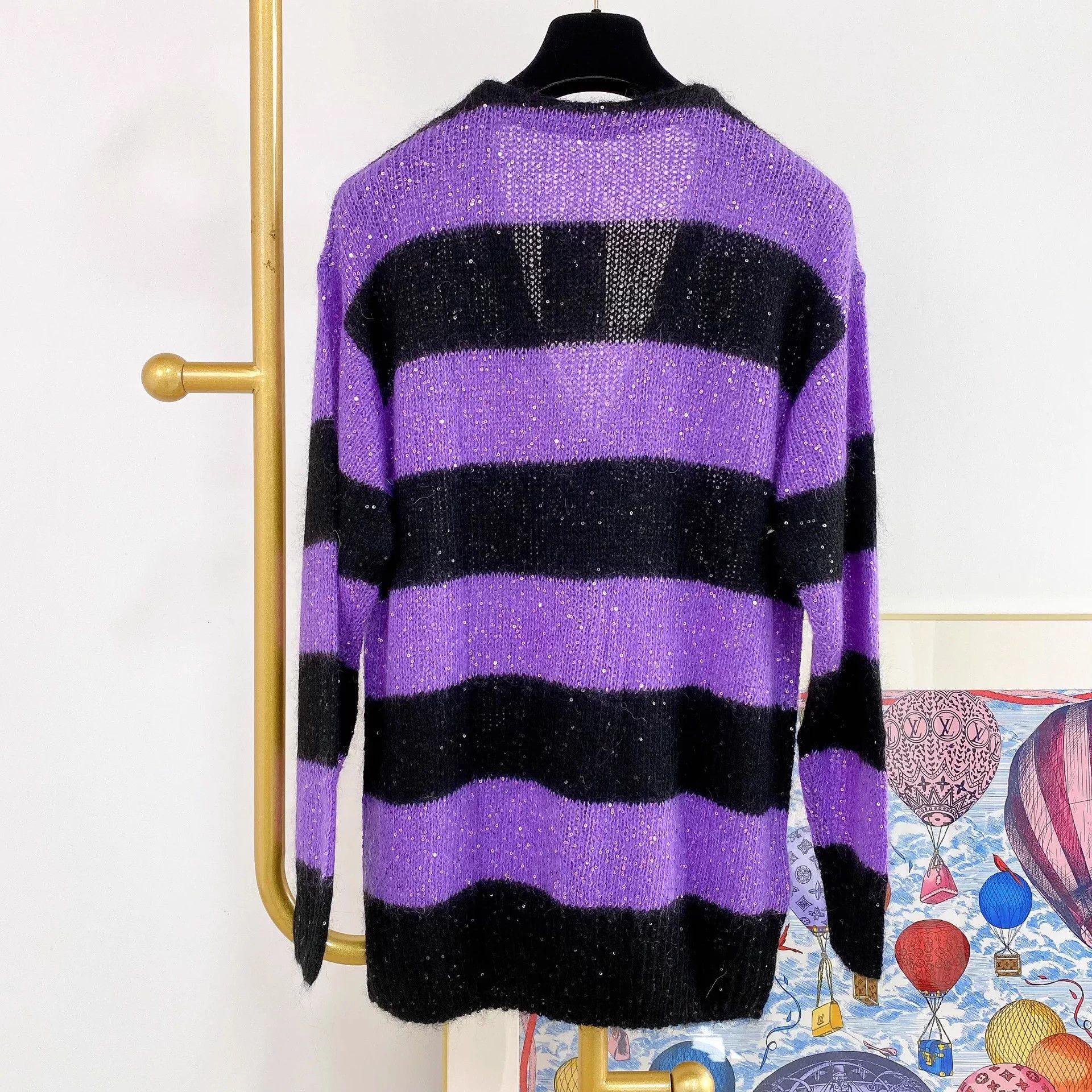 Miu Miu MIU MIU Purple Striped Sequin Cardigan 36 Size XS / US 0-2 / IT 36-38 - 2 Thumbnail