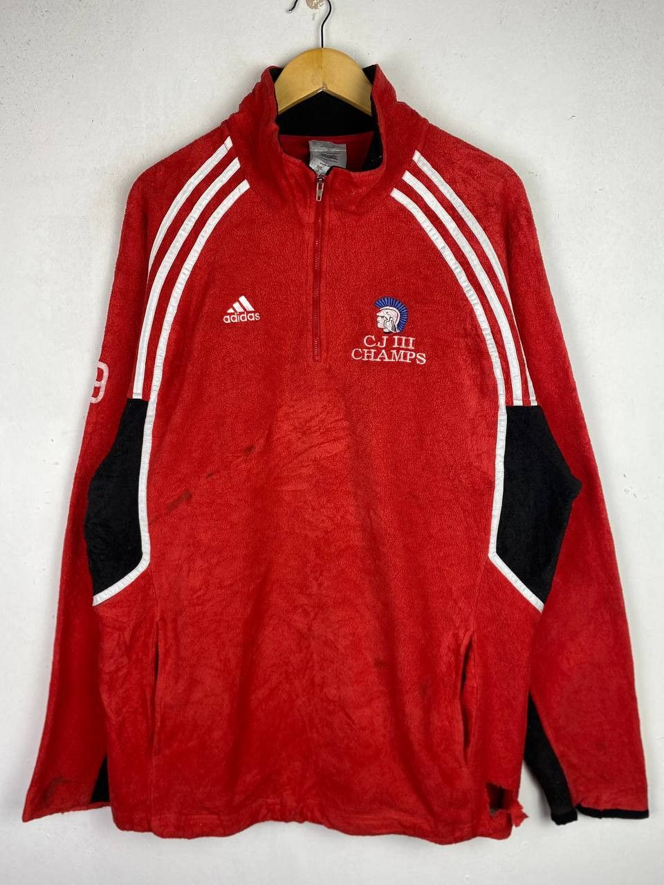 image of Adidas Fleece Half Zipper Jacket in Red, Men's (Size Large)