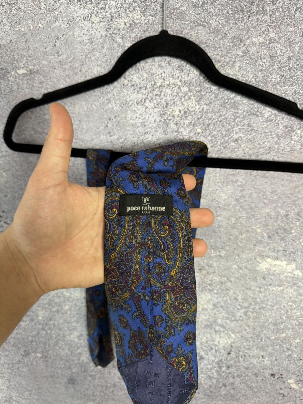 Designer × Vintage Tie Paco Rabbane Men Logo Comfortable Cotton Practical Blue Size ONE SIZE - 8 Thumbnail
