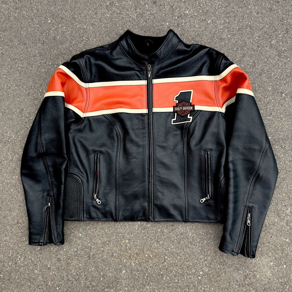 Harley Davidson Leather jacket Harley Davidson black orange motorcycle usa Size L / US 10 / IT 46 - 1 Thumbnail