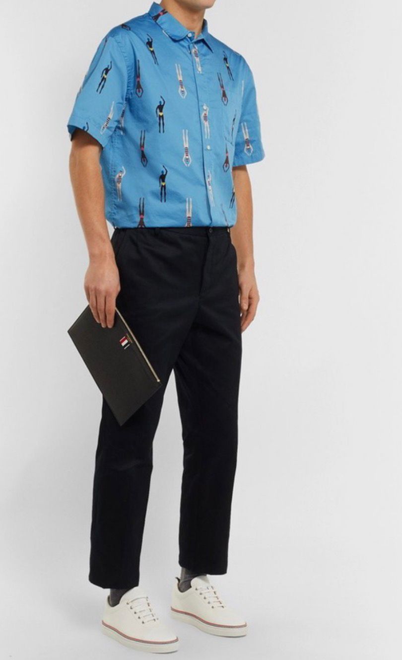 Thom Browne Thom Browne - Printed Cotton Shirt Light blue size 4 Medium Size US M / EU 48-50 / 2 - 10 Thumbnail