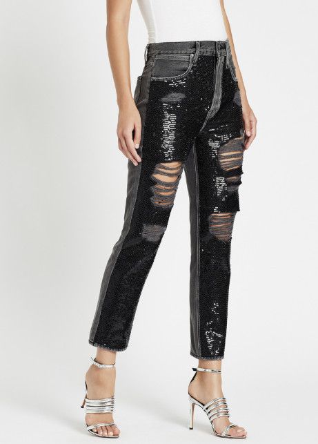Frame *** Frame Sequin Ripped Jeans Basque Rips Jeans Black ( 27 ) Size 27" / US 4 / IT 40 - 1 Thumbnail