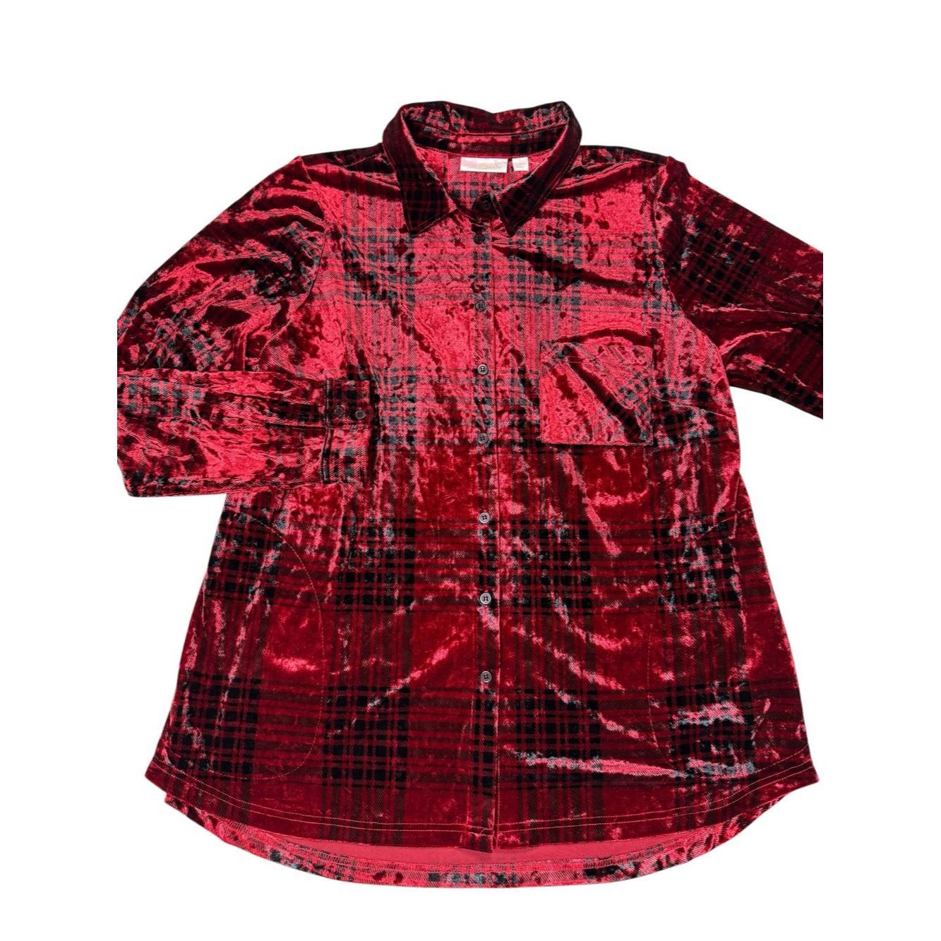 Other New Belle By Kim Gravel Crushed Velvet Red Plaid Button Dow Size L / US 10 / IT 46 - 2 Thumbnail