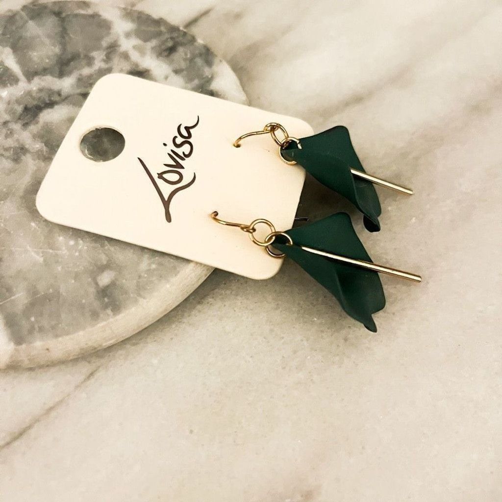 Jewelry LoVisa Acrylic Orchid Earrings Green Gold Toned Size ONE SIZE - 3 Thumbnail