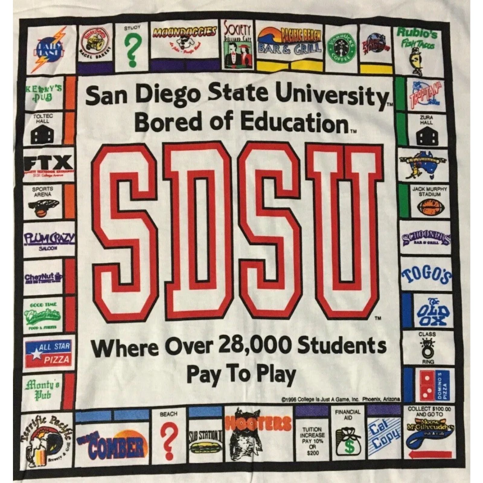 Vintage VINTAGE San Diego State University SDSU Bored Of Education Monopoly Parody Shirt L Mens White 90s College Comedy Fans Size US L / EU 52-54 / 3 - 3 Thumbnail