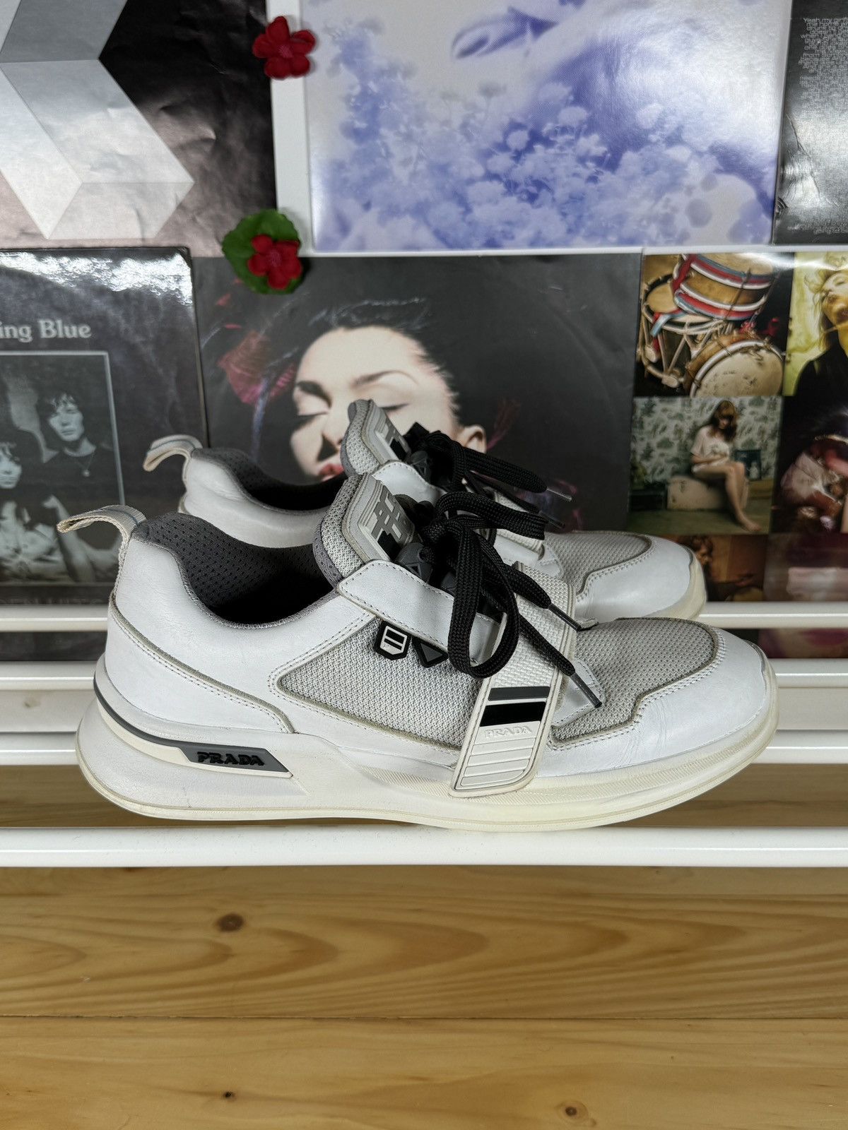 Prada Mechano Silver White Leather Strap Sneakers Size US 8.5 / EU 41-42 - 2 Thumbnail