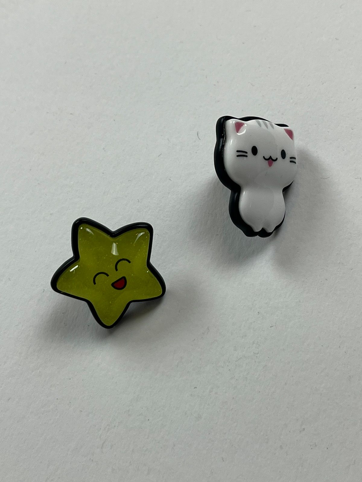 Pre-owned Balenciaga White & Yellow Sticker Cat & Star Earrings In White Yellow