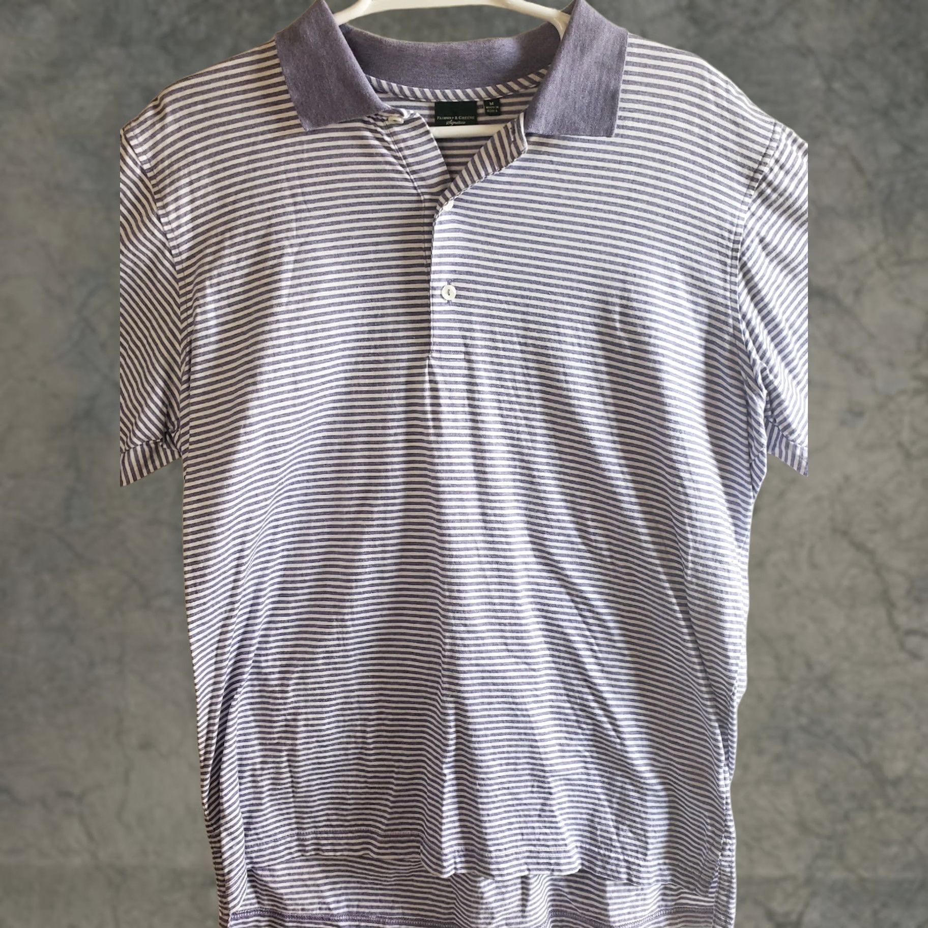 Vintage Fairway & Greene Polo Shirt Men M Purple White Striped Calawasee Island Logo Short Sleeve Golf Shirt Size US M / EU 48-50 / 2 - 1 Thumbnail