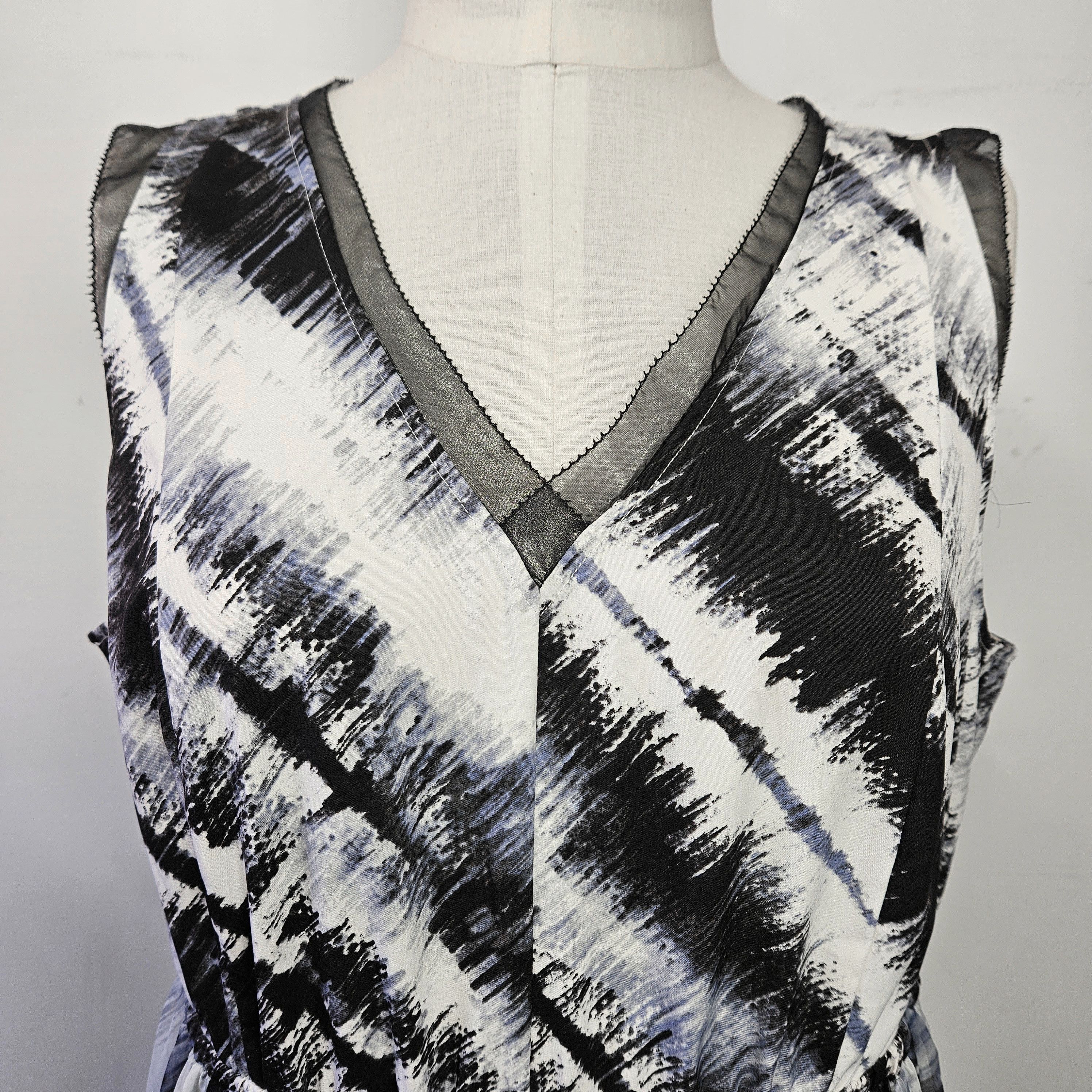 Vera Wang Simply Vera Size XL Dress Bias Cut Tie Dye Black Blue Chif Size XL / US 12-14 / IT 48-50 - 5 Thumbnail