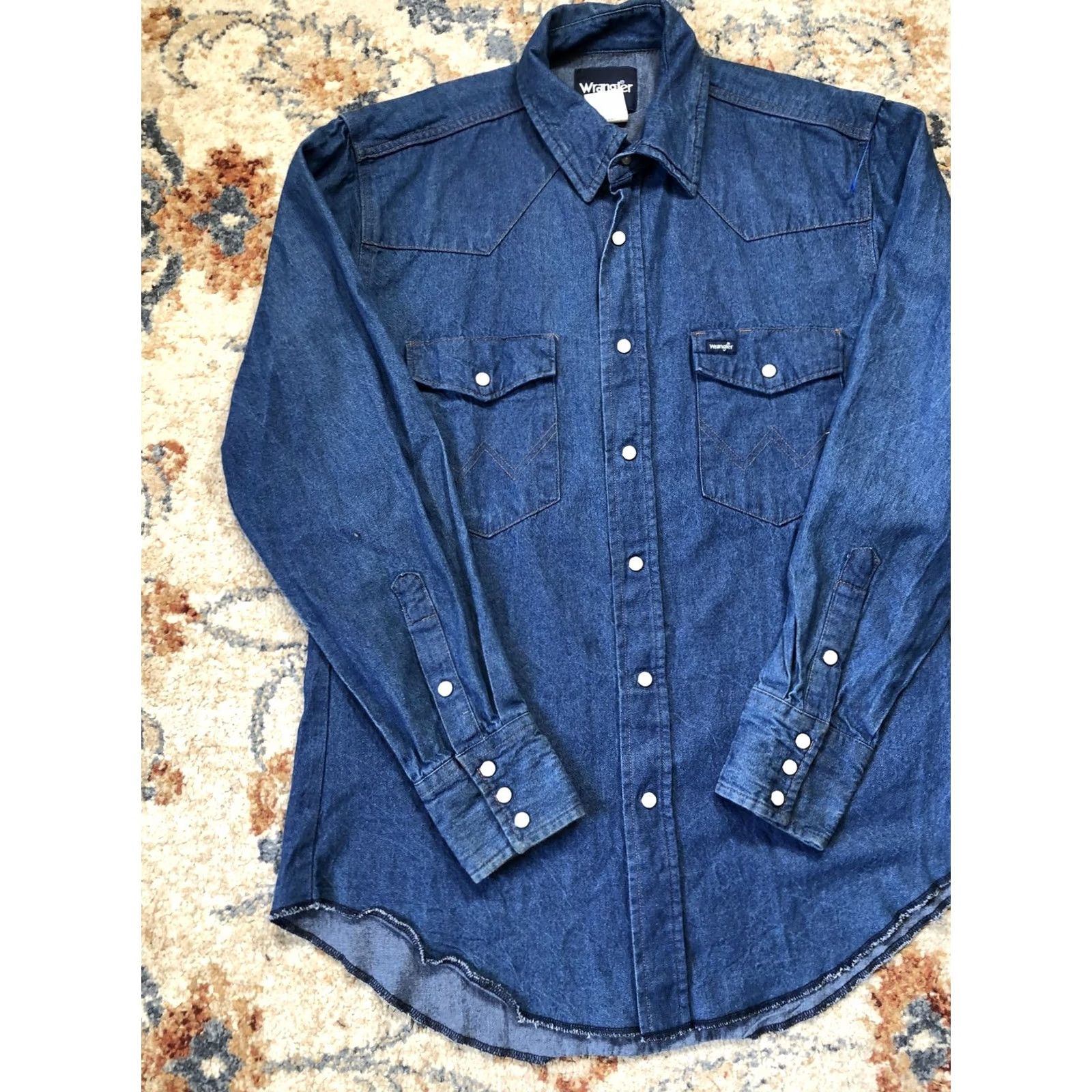 Wrangler Wrangler Denim Western Shirt Mens Medium Pearl Snap Long Sleeve Cowboy MS70119 Denim Blue/Blue Indigo Cotton Button-Up Size US M / EU 48-50 / 2 - 3 Thumbnail