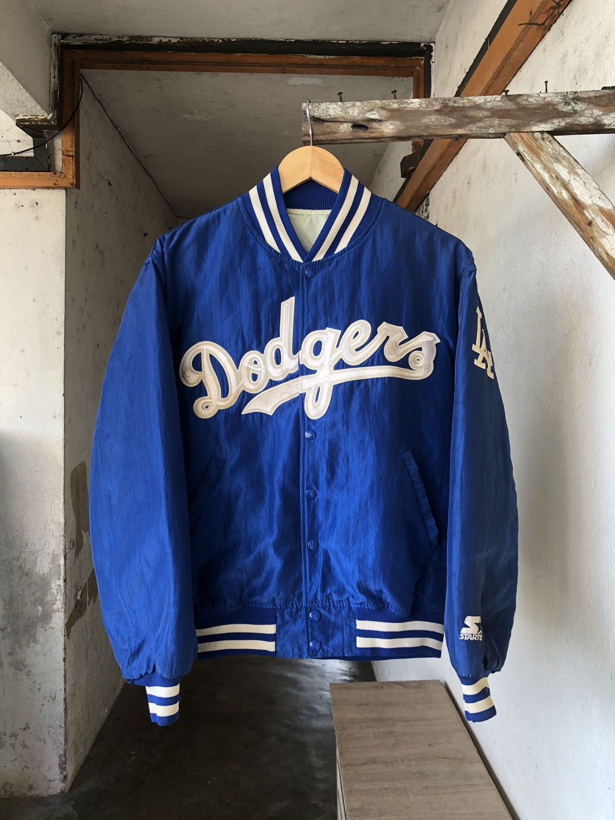 image of 90's Dodgers Mlb Nomo By Starter Bomber Jacket in Blue, Men's (Size Medium)