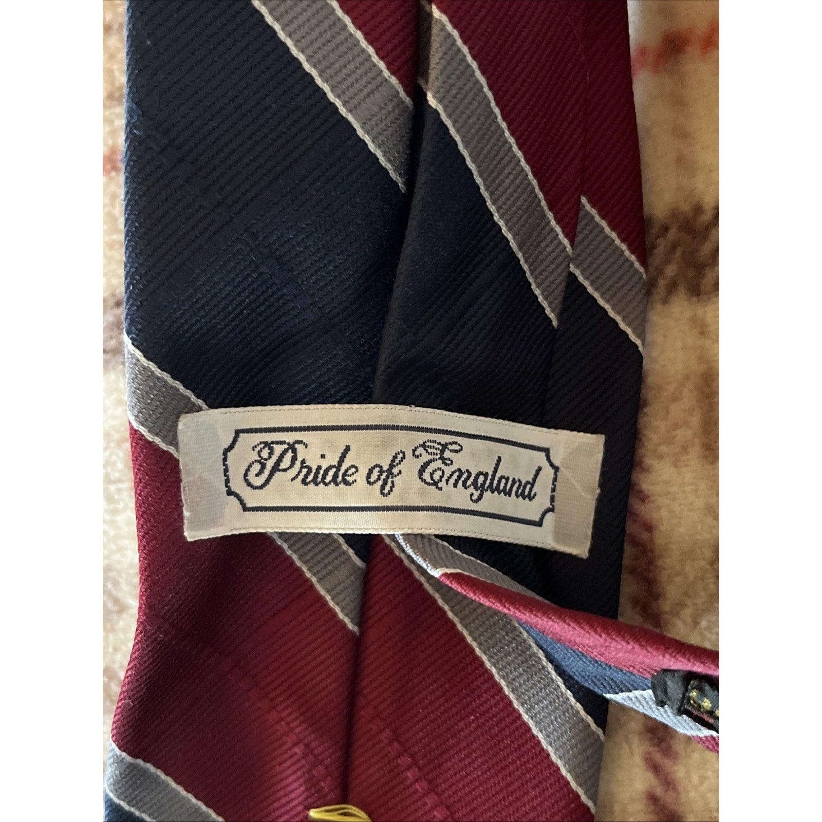 Other Vintage Pride of England Tie Striped Burgundy Poly Necktie Size ONE SIZE - 5 Thumbnail
