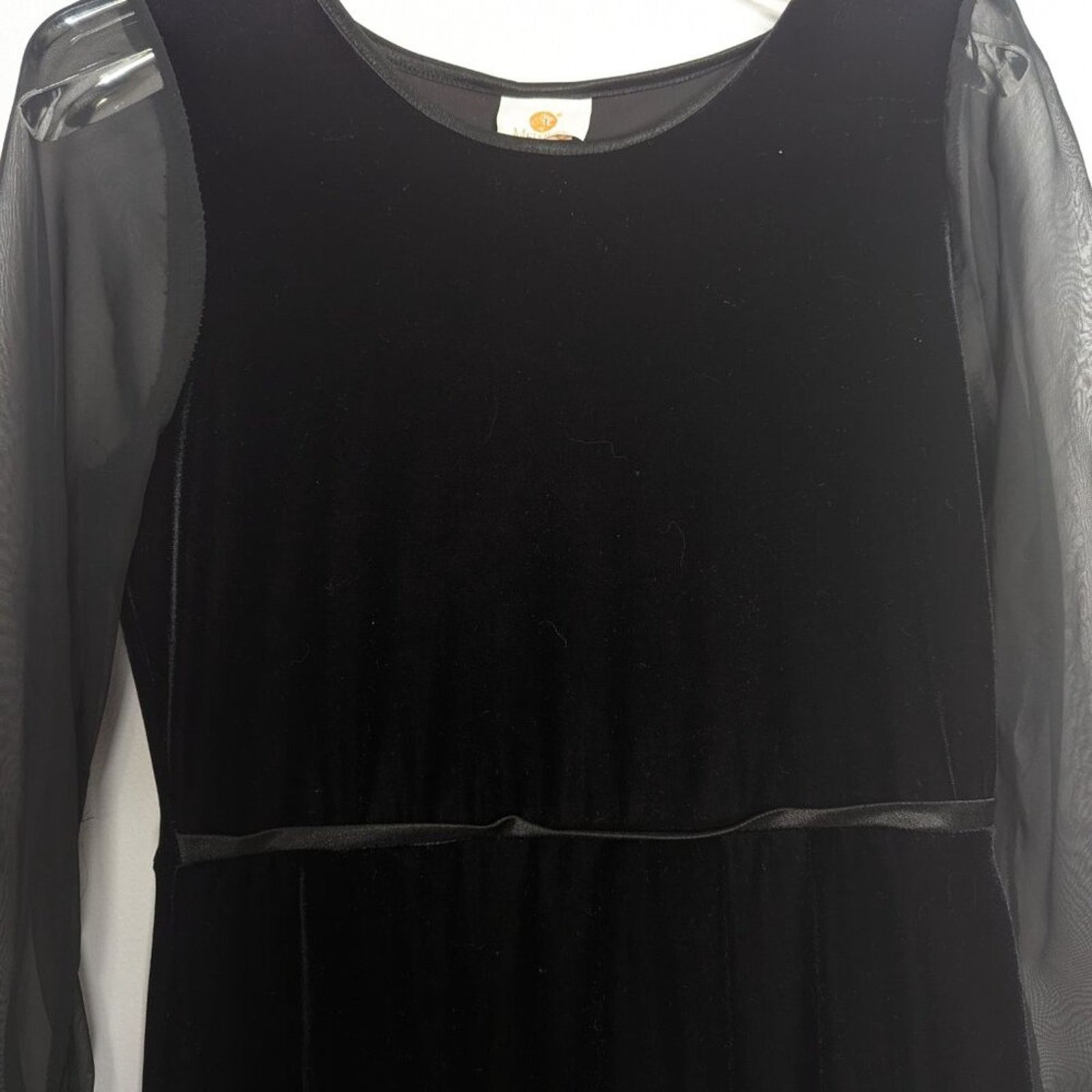 Vintage Vintage Melodee Black Sheer Sleeve Velvet Dress Feather Trim Size S / US 4 / IT 40 - 5 Thumbnail