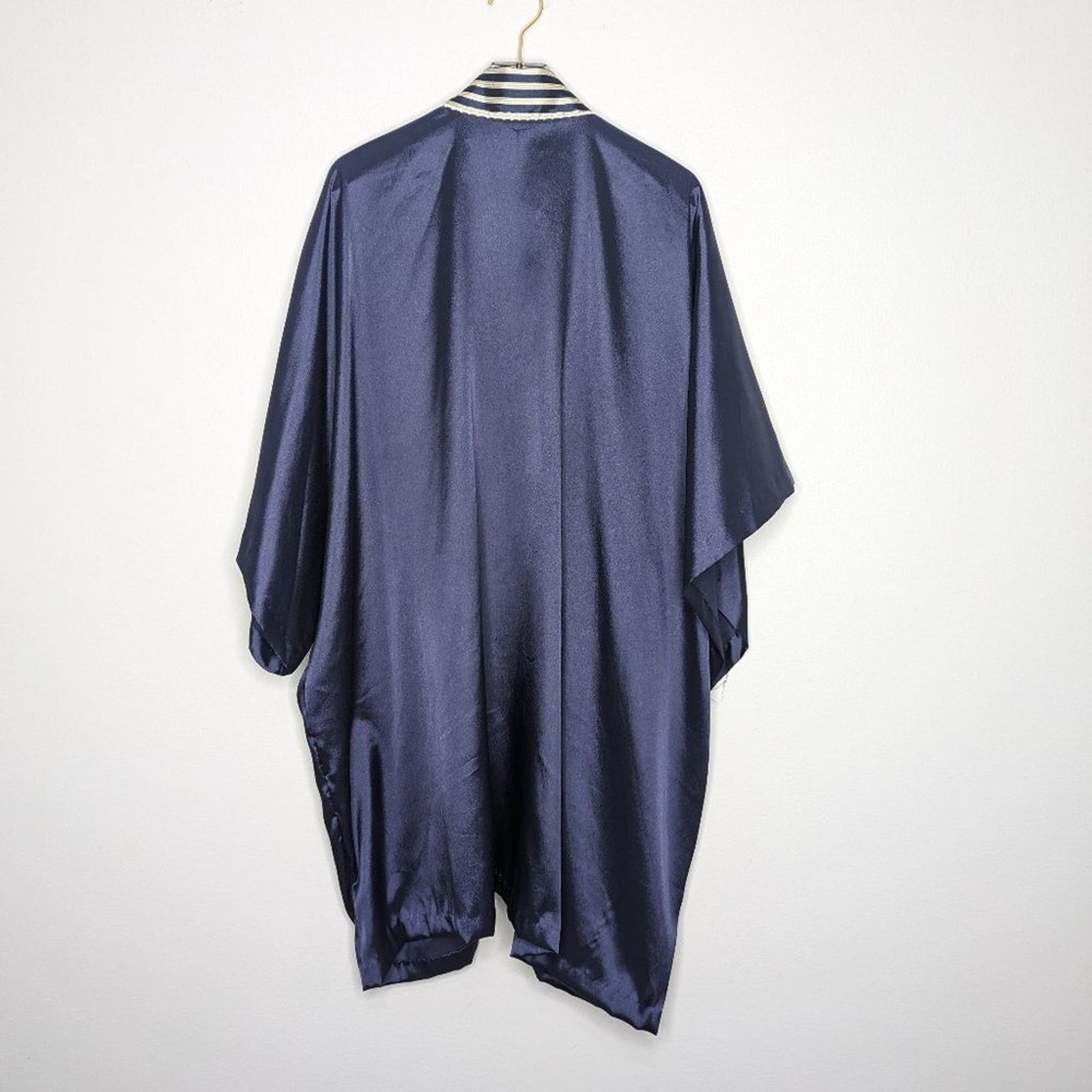 Other Natori Navy Blue Satin Short Kimono Sleeve Robe Open Front Size ONE SIZE - 2 Thumbnail