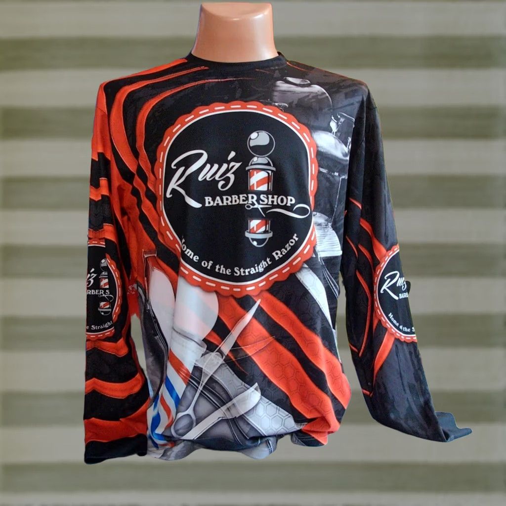 Vintage RUIZ BARBER SHOP Jersey Shirt XL Men's Adult Long Sleeve Black Unnix 100% Polyester Crew Neck Logo Vintage No Size US XL / EU 56 / 4 - 1 Thumbnail