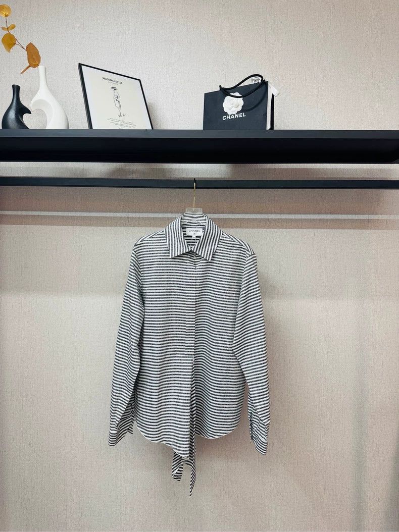 Chanel Chanel Blue and White Striped Logo Shirt- DMC Size US M / EU 48-50 / 2 - 1 Thumbnail