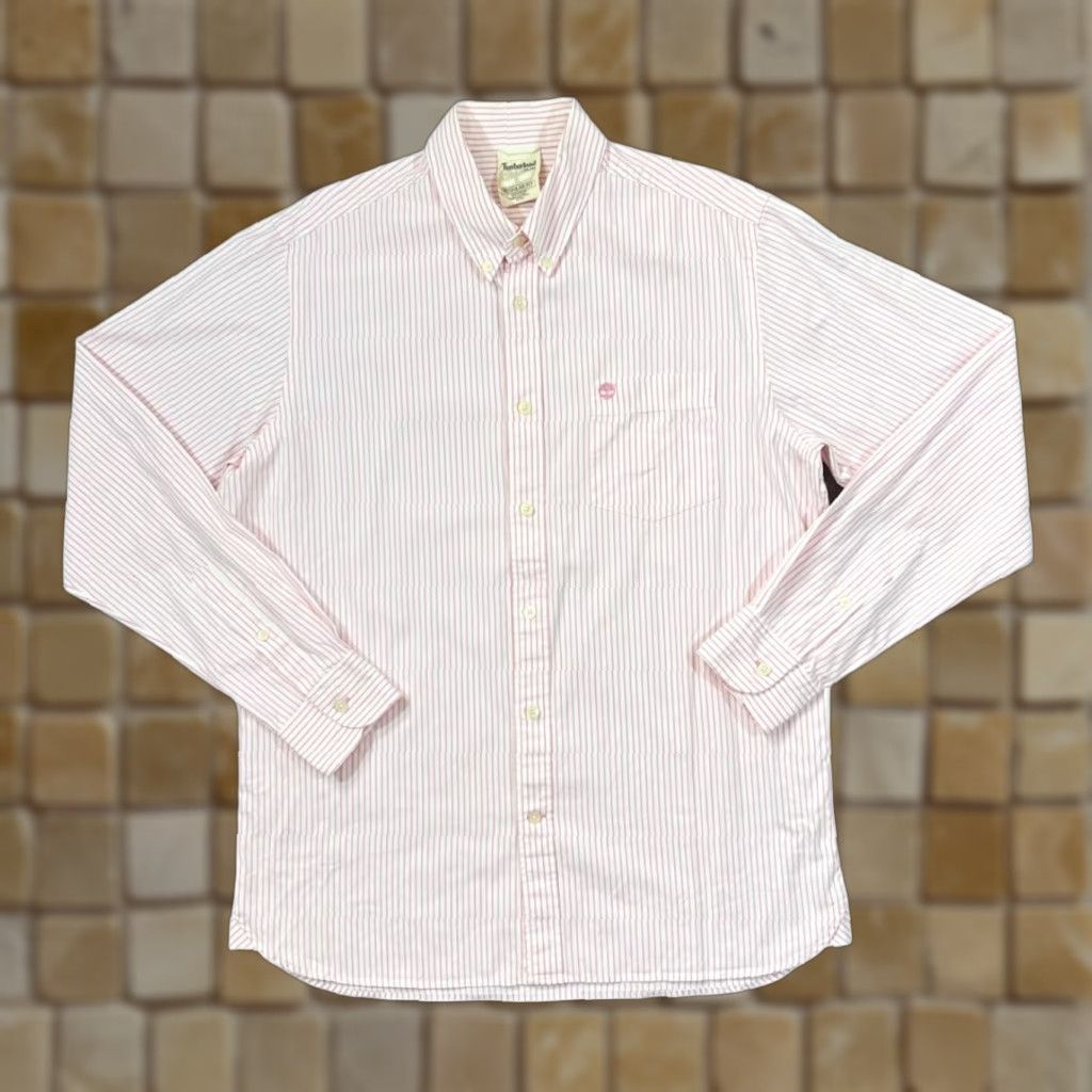 Timberland TIMBERLAND Regular Fit Pink White Striped Cotton Long Sleeve Button-Up Shirt M Mens Size US M / EU 48-50 / 2 - 1 Thumbnail