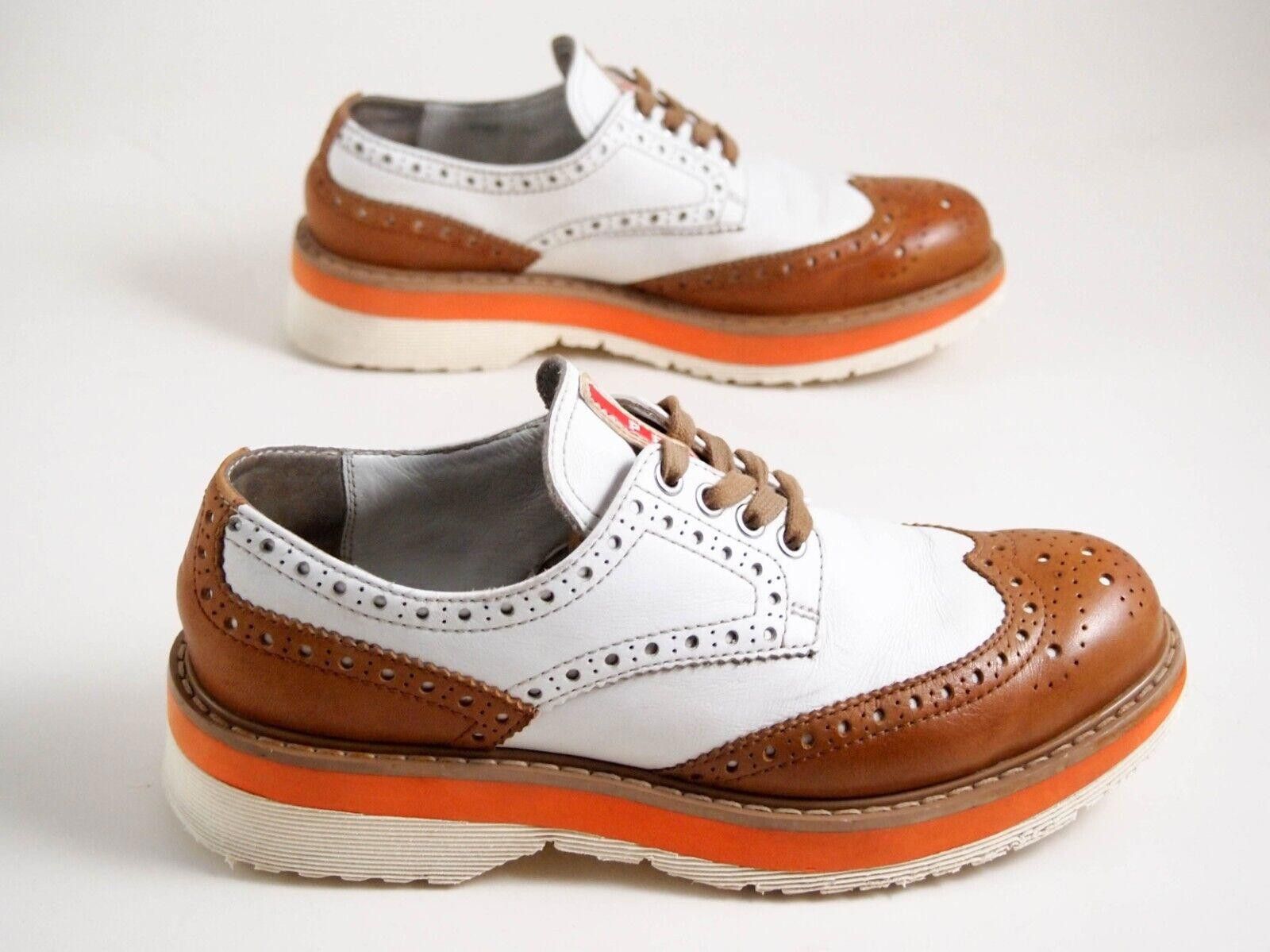 Prada Prada Lug Sole Brogues Brown White Leather EU 36.5 US 6.5 Size US 6.5 / IT 36.5 - 4 Thumbnail