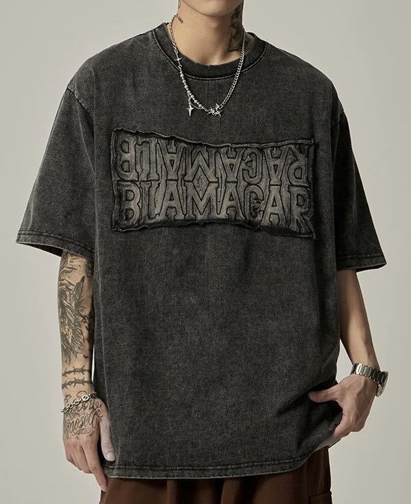 Retro punk faded distressed embroidery short sleeve shirt