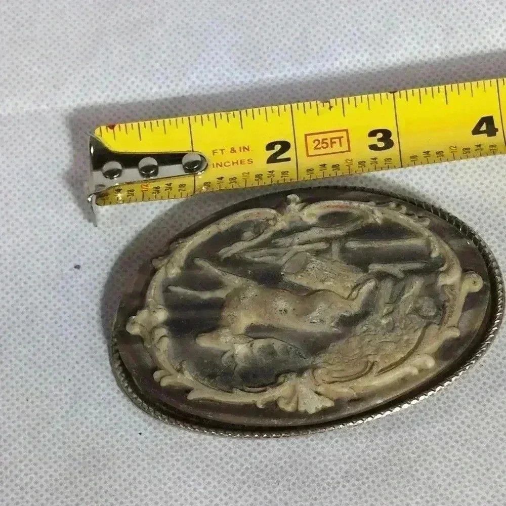 Vintage Soapstone Gray Belt Buckle Deer Jumping over a log 1970s Size ONE SIZE - 3 Thumbnail