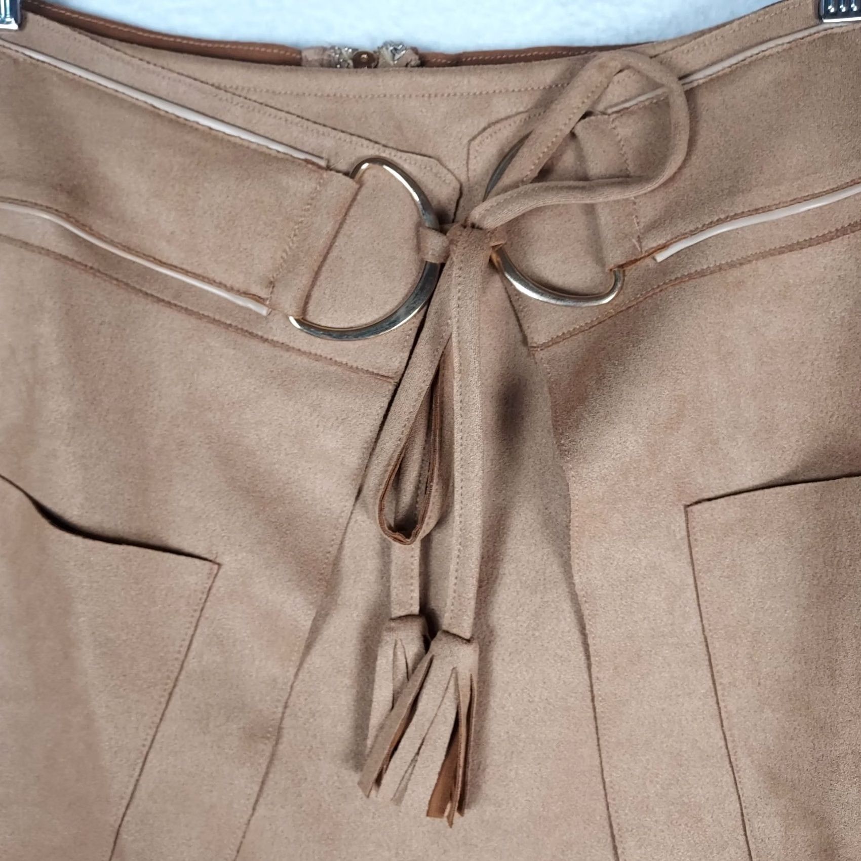 Vintage Pink Lilly Skirt S Brown Faux Suede Wrap Mini Tasseled Western Boho Women’s Short Size 28" / US 6 / IT 42 - 4 Thumbnail