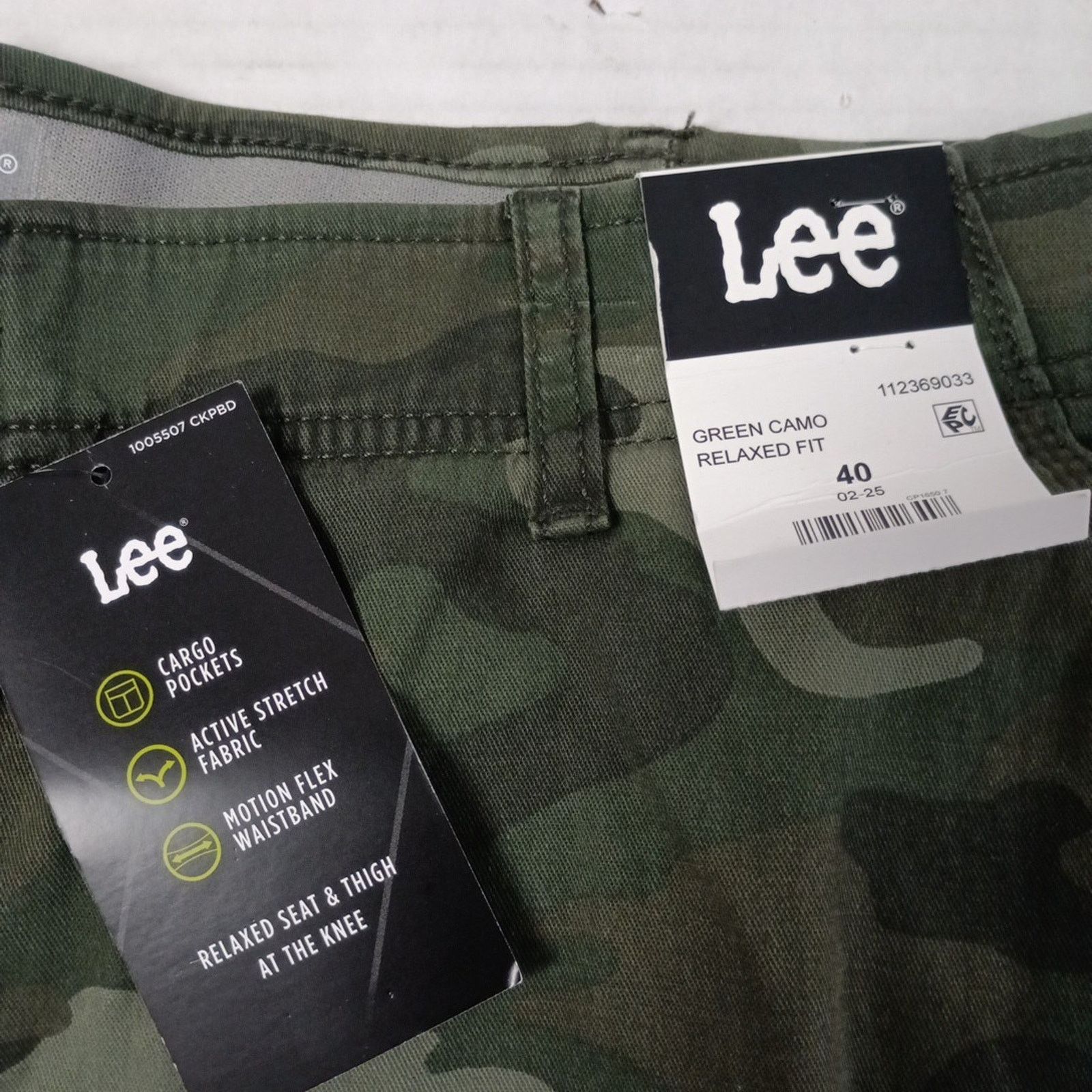 Lee Lee Men's 40 Active Cargo Shorts Green Camo Motion Flex Size US 40 / EU 56 - 2 Thumbnail