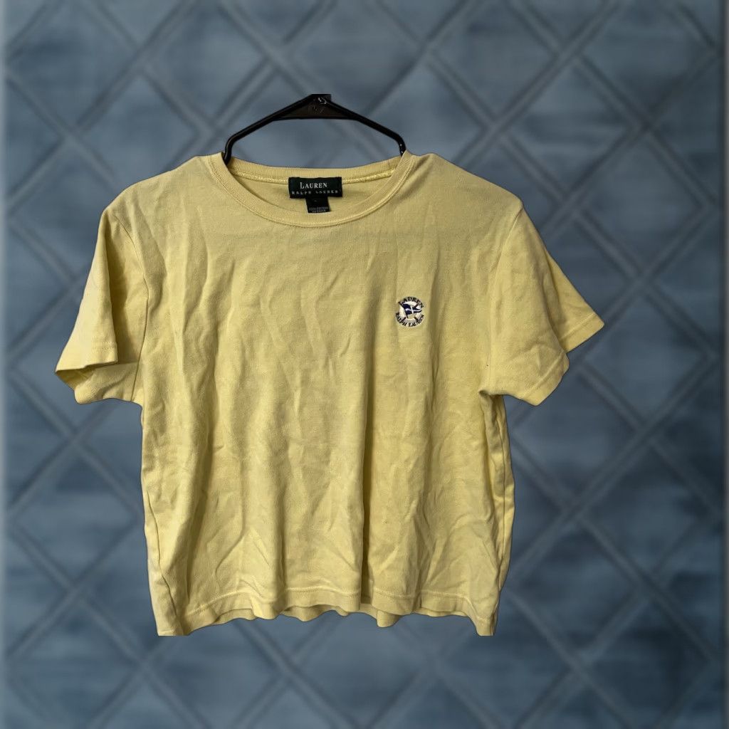 Ralph Lauren VINTAGE Lauren Ralph Lauren Cotton T-Shirt Women Large Yellow Crew Neck Solid Short Sleeve Basic Size L / US 10 / IT 46 - 1 Thumbnail