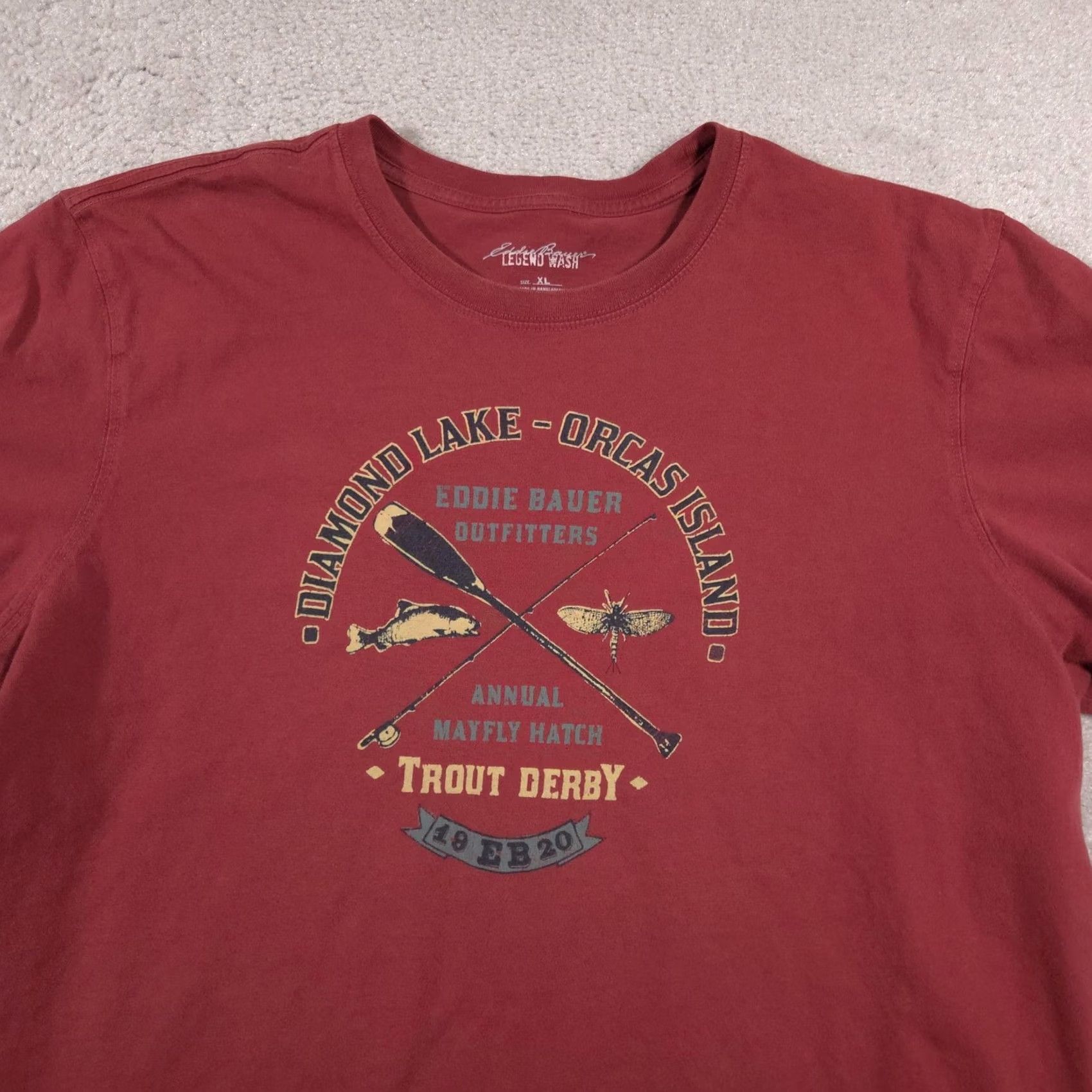 Eddie Bauer VINTAGE Eddie Bauer Shirt Mens XL Red Legend Wash Trout Derby Graphic Orcas Island Shirt Mens XL Red#> Size US XL / EU 56 / 4 - 3 Thumbnail