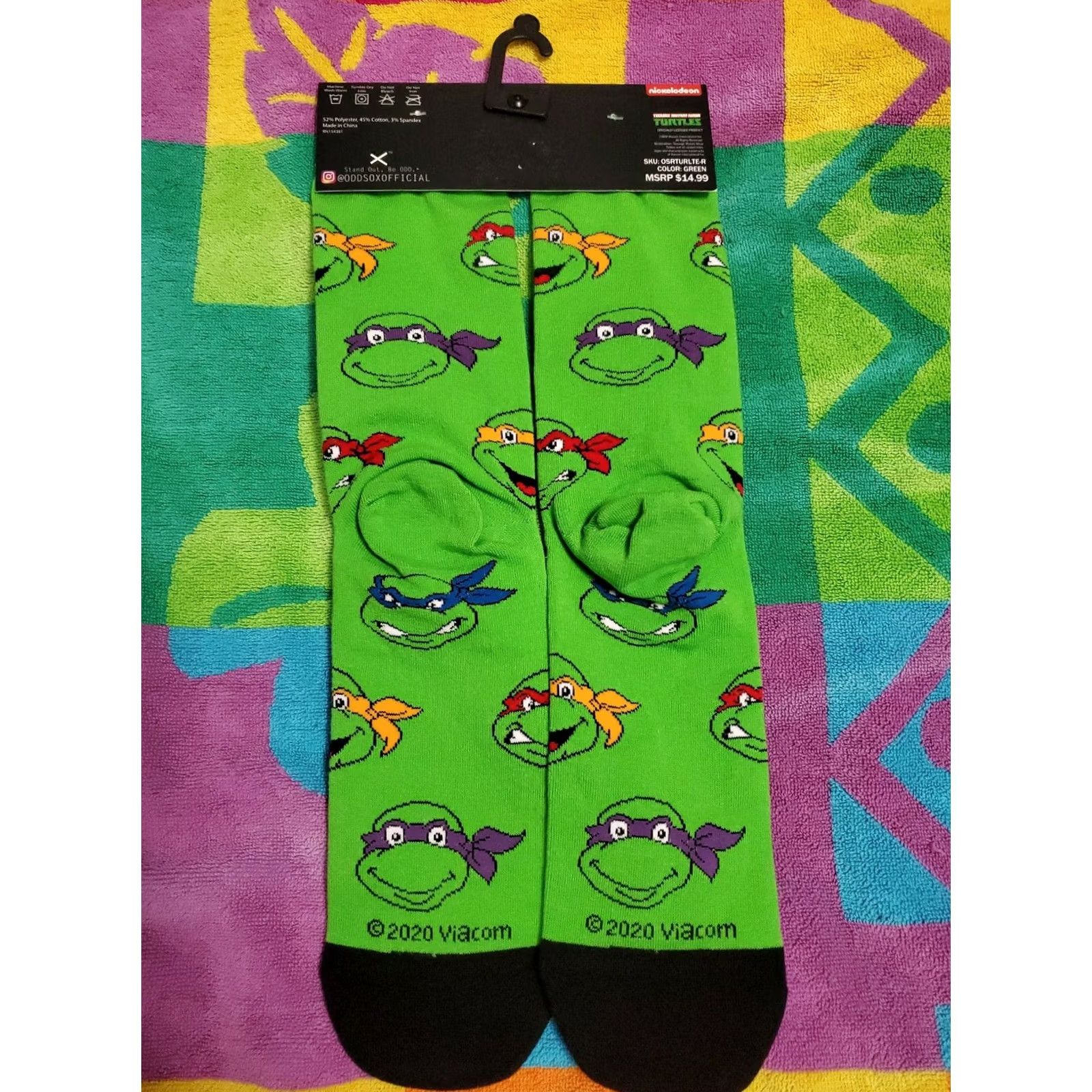 Etro Odd Sox Retro Turtles Teenage Mutant Ninja Turtles Faces Knit Socks 6-13 Crew Unisex Adults Green TMNT Michelangelo Donatello Leonardo Raphael Socks Size ONE SIZE - 2 Thumbnail