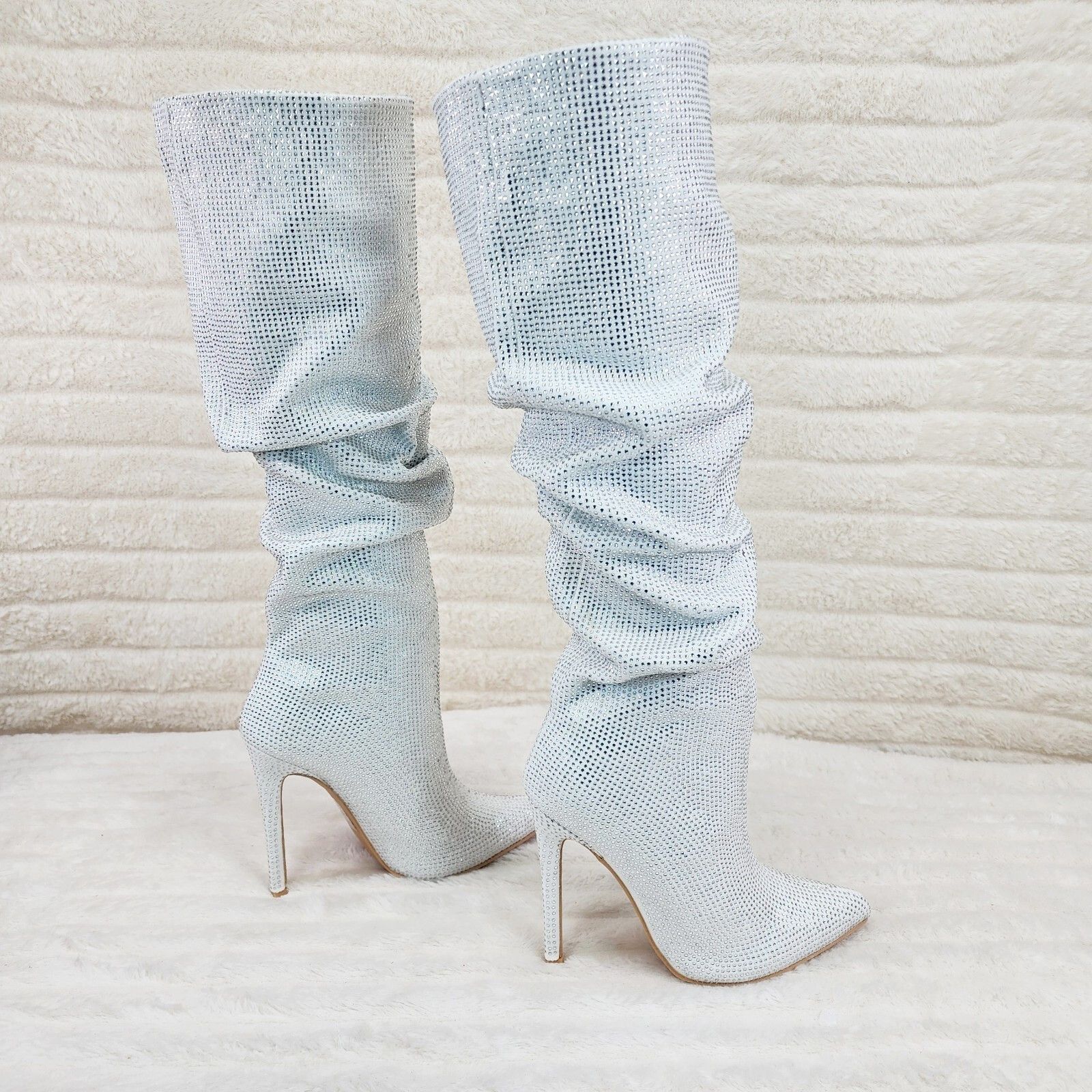 Other Radiant White Sparkling Rhinestone High Heel Stiletto Slouch Size US 5.5 / IT 35.5 - 3 Thumbnail