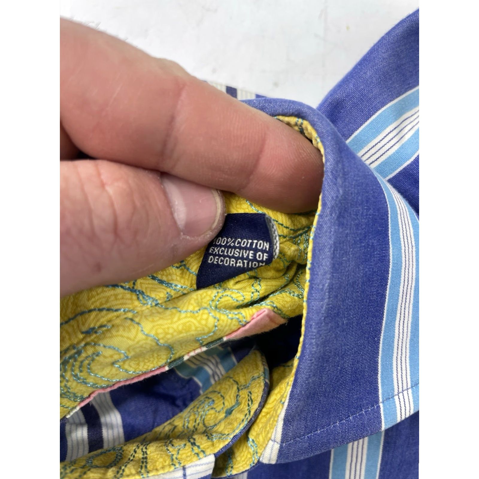 Robert Graham Robert Graham Mens M Shirt Button Up Blue Striped Yellow Paisley Flip Cuffs Size US M / EU 48-50 / 2 - 6 Thumbnail