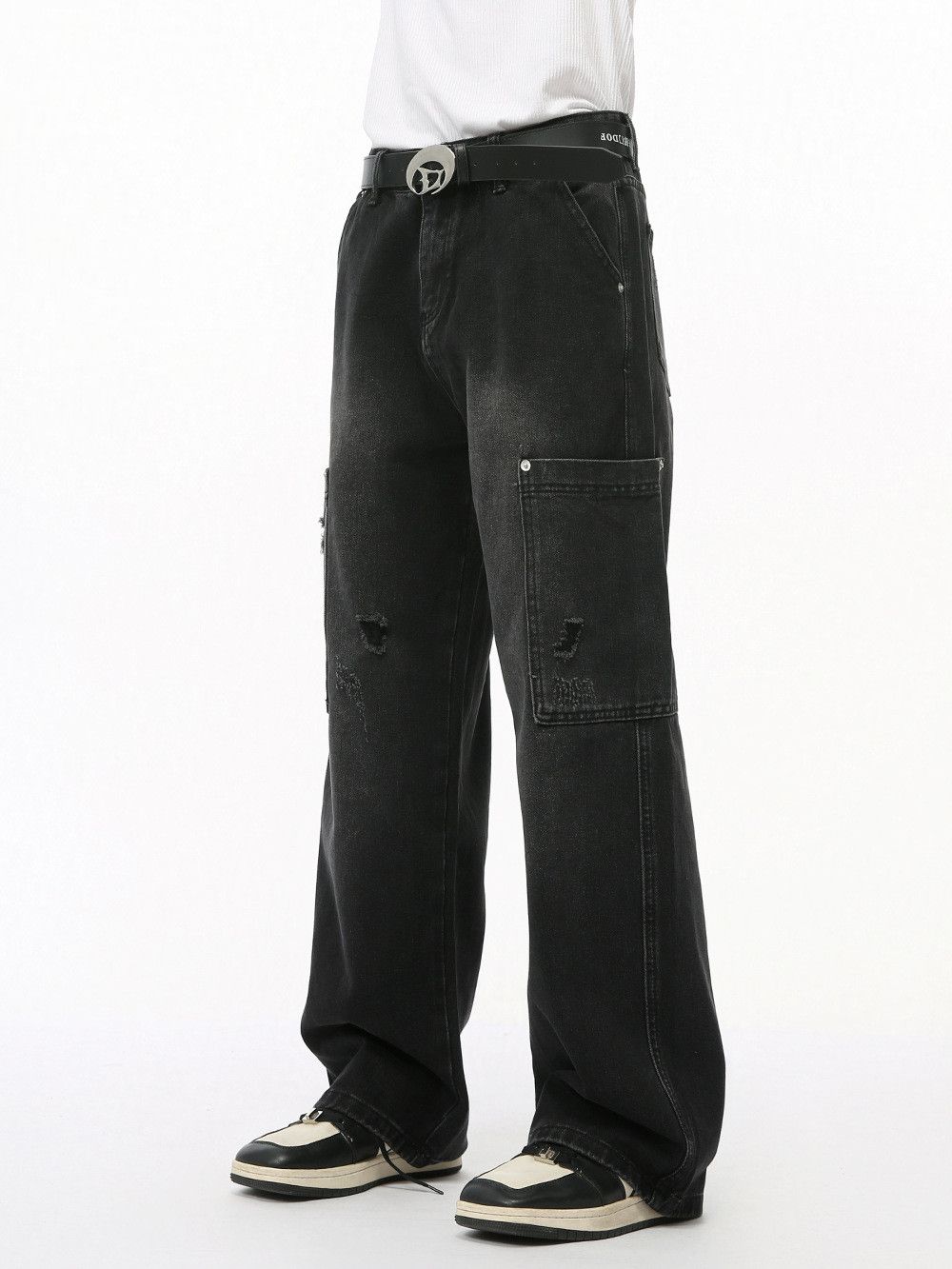 Vintage Men's street patchwork washed distressed work jeans Size US 32 / EU 48 - 4 Thumbnail