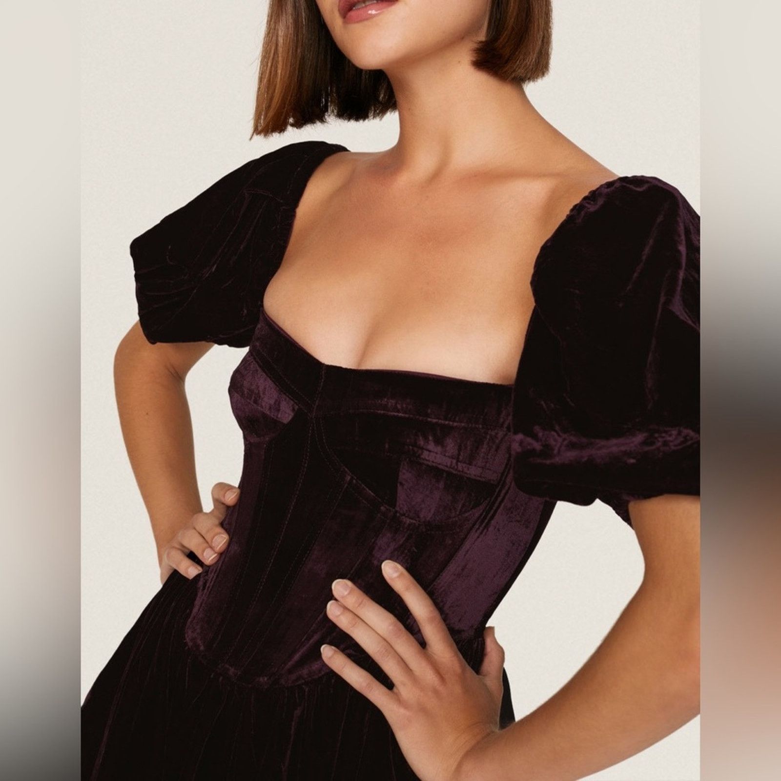 Selkie Bardot Velour Corset Mini Dress Size L Dark Red (item #045) Size L / US 10 / IT 46 - 13 Thumbnail