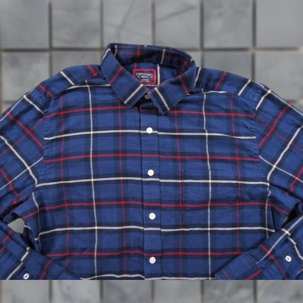 UNTUCKit UNTUCKit Shirt Mens Medium Blue Button Up Flannel Long Sleeve Plaid Andes Size US M / EU 48-50 / 2 - 1 Thumbnail