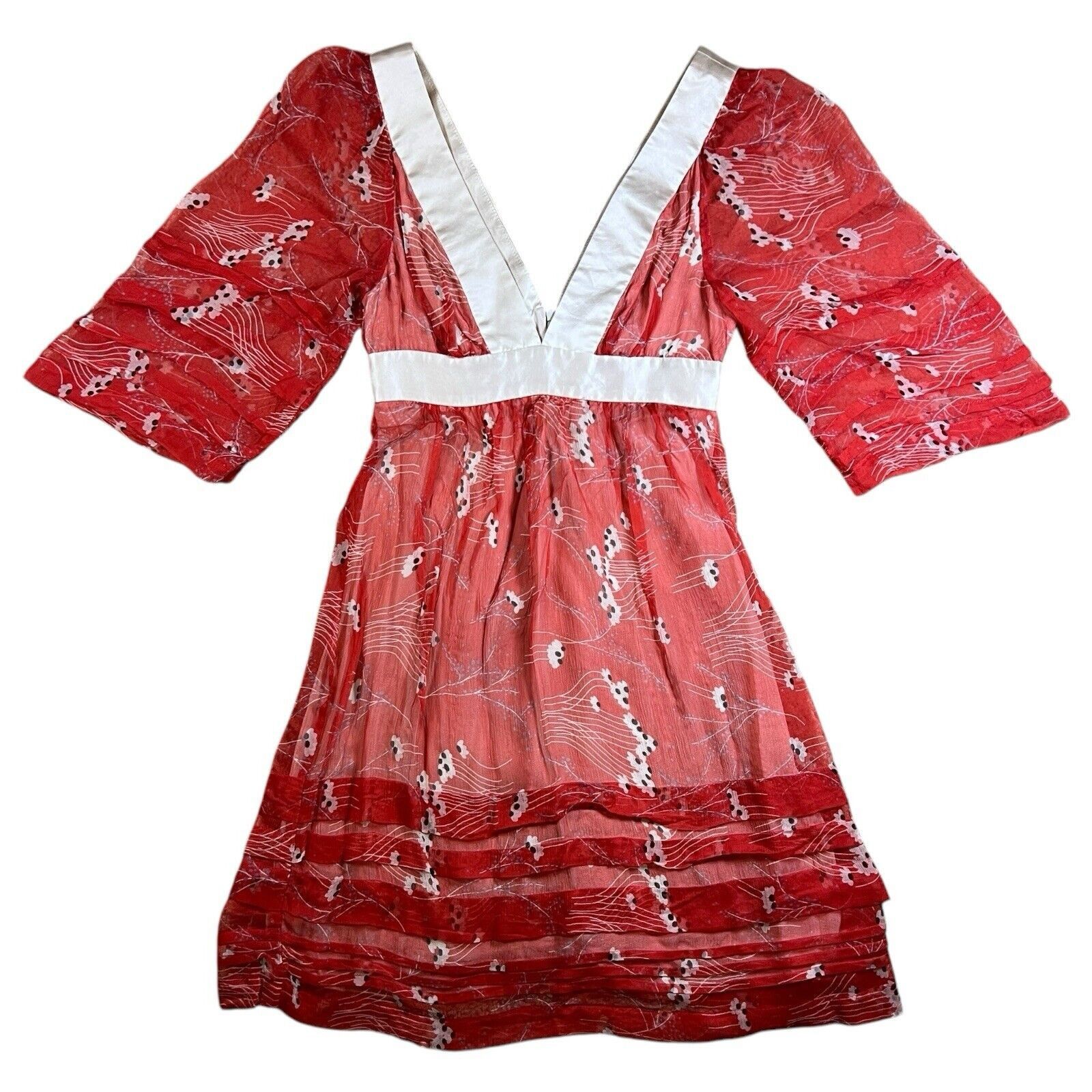 Other Development Erica Davies Red Floral Sheer Silk Dress Size 0 Size XS / US 0-2 / IT 36-38 - 1 Thumbnail