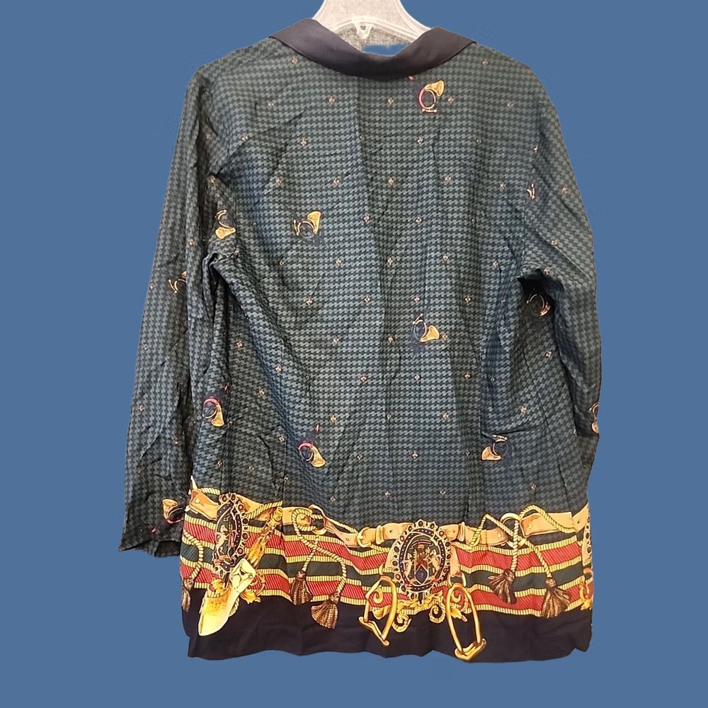 Lee Kathie Lee Jacket Womens 2X Green Horse Equestrian Print Check Button Lined Jacket Size XXL / US 16-18 / IT 52-54 - 1 Thumbnail