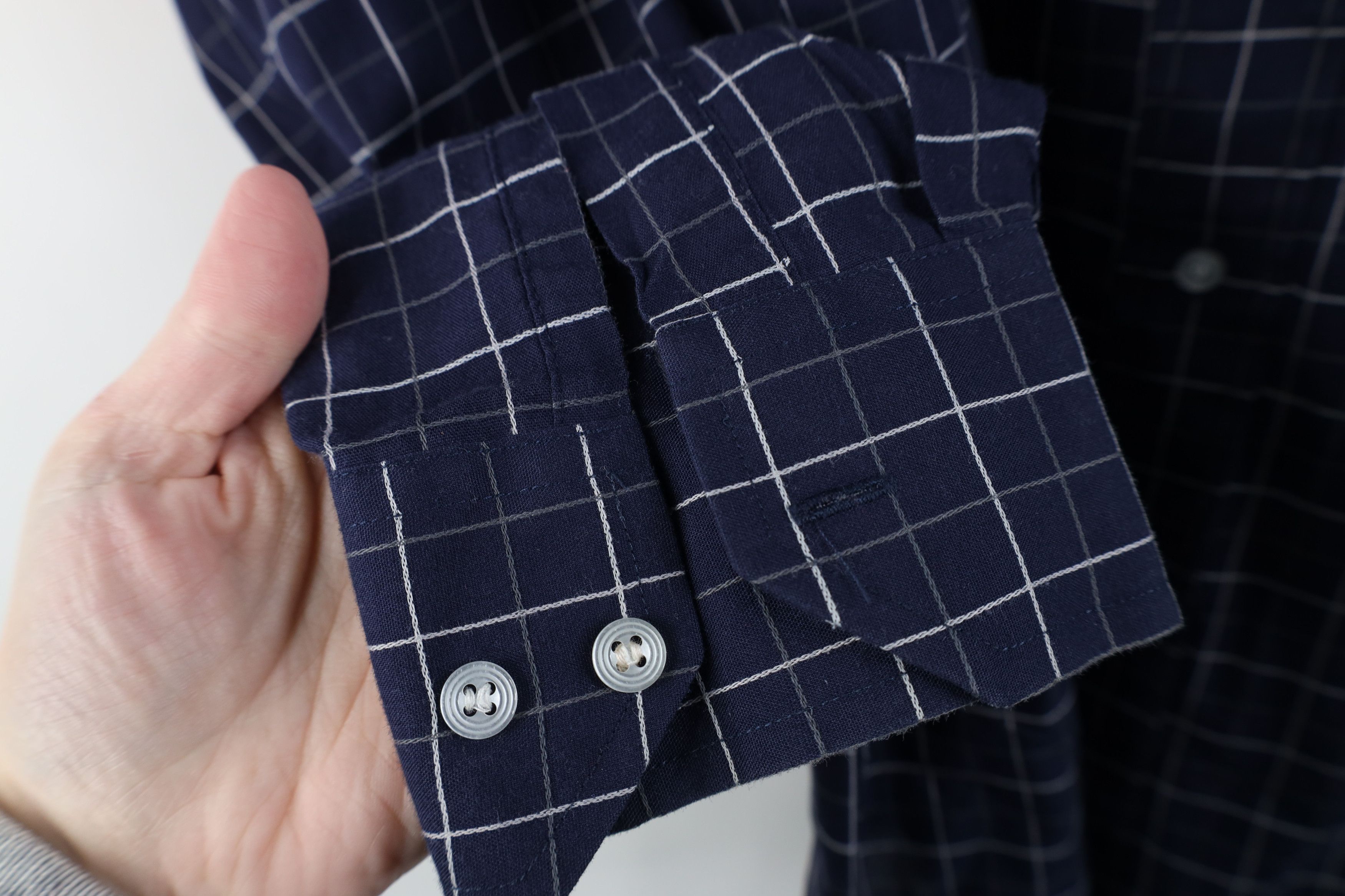 Givenchy Vintage 90s Givenchy Knit Collared Button Shirt Blue Plaid Size US M / EU 48-50 / 2 - 7 Thumbnail