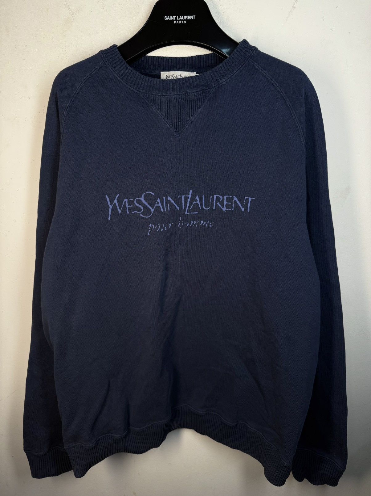 Yves Saint Laurent Big Logo YSL Sweatshirt Navy Vintage Paris Crewneck y2k Size US L / EU 52-54 / 3 - 1 Thumbnail