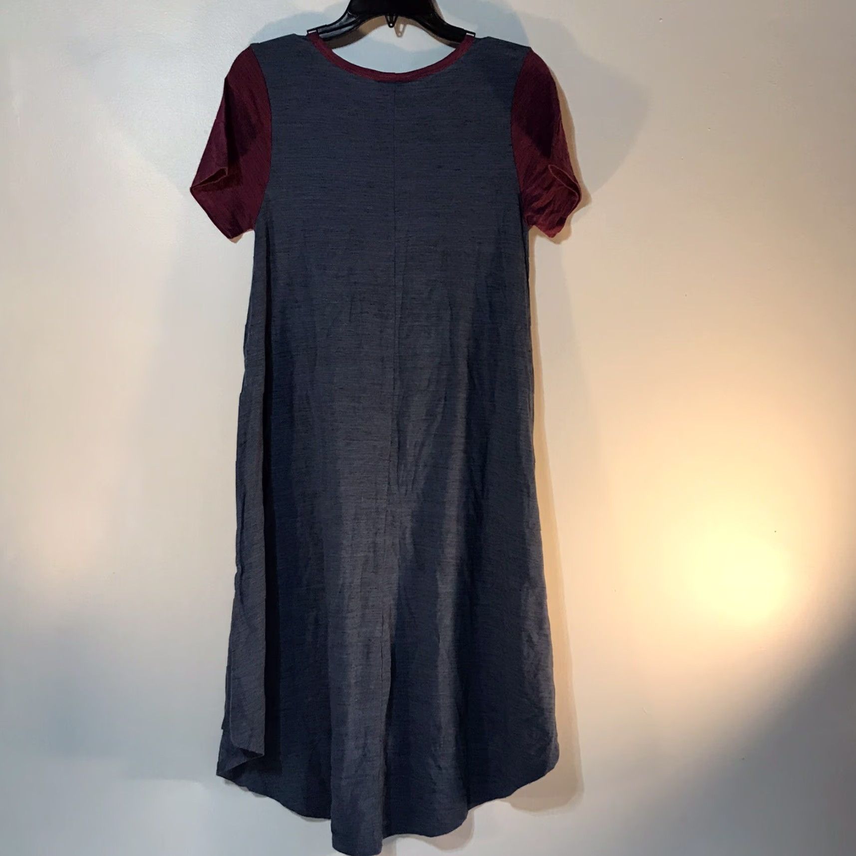 Vintage LuLaRoe Women's Size S Blue/Burgundy Pocket Hi-Lo Midi T-Shirt Dress Casual Spring Summer Size S / US 4 / IT 40 - 3 Thumbnail