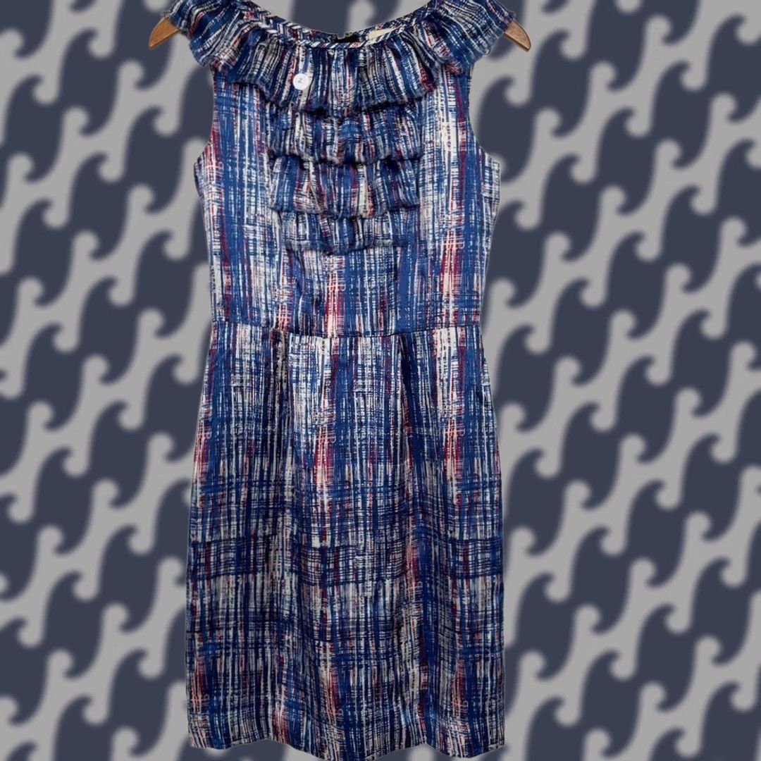 Vintage kate spade new york 100% silk ruffle dress abstract blue red plaid pattern Sz 2 dress midi women Size XS / US 0-2 / IT 36-38 - 1 Thumbnail
