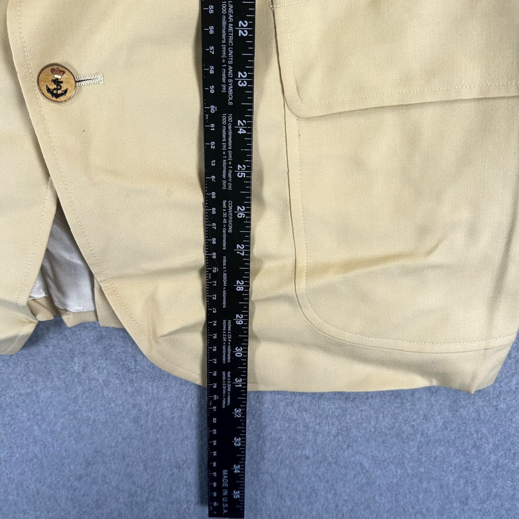 Brooks Brothers VINTAGE Brooks Brothers Blazer Sport Coat Mens 44 Regular Wool Beige Nautical Classic Two-Piece Notch Lapel 2-Button Cuffs Anchor Buttons USA Size 44R - 7 Thumbnail