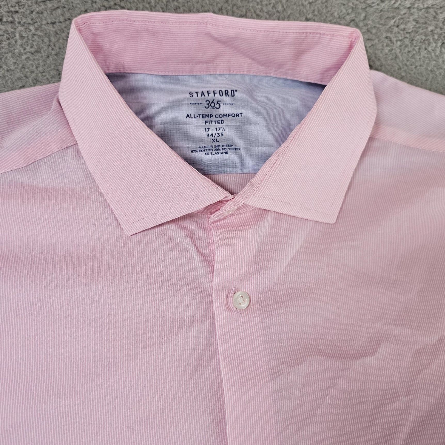 Stafford Stafford Shirt Mens XL 17.5 34/35 Pink Pinstripe 365 Comfort Stretch Fitted Size US XL / EU 56 / 4 - 2 Thumbnail
