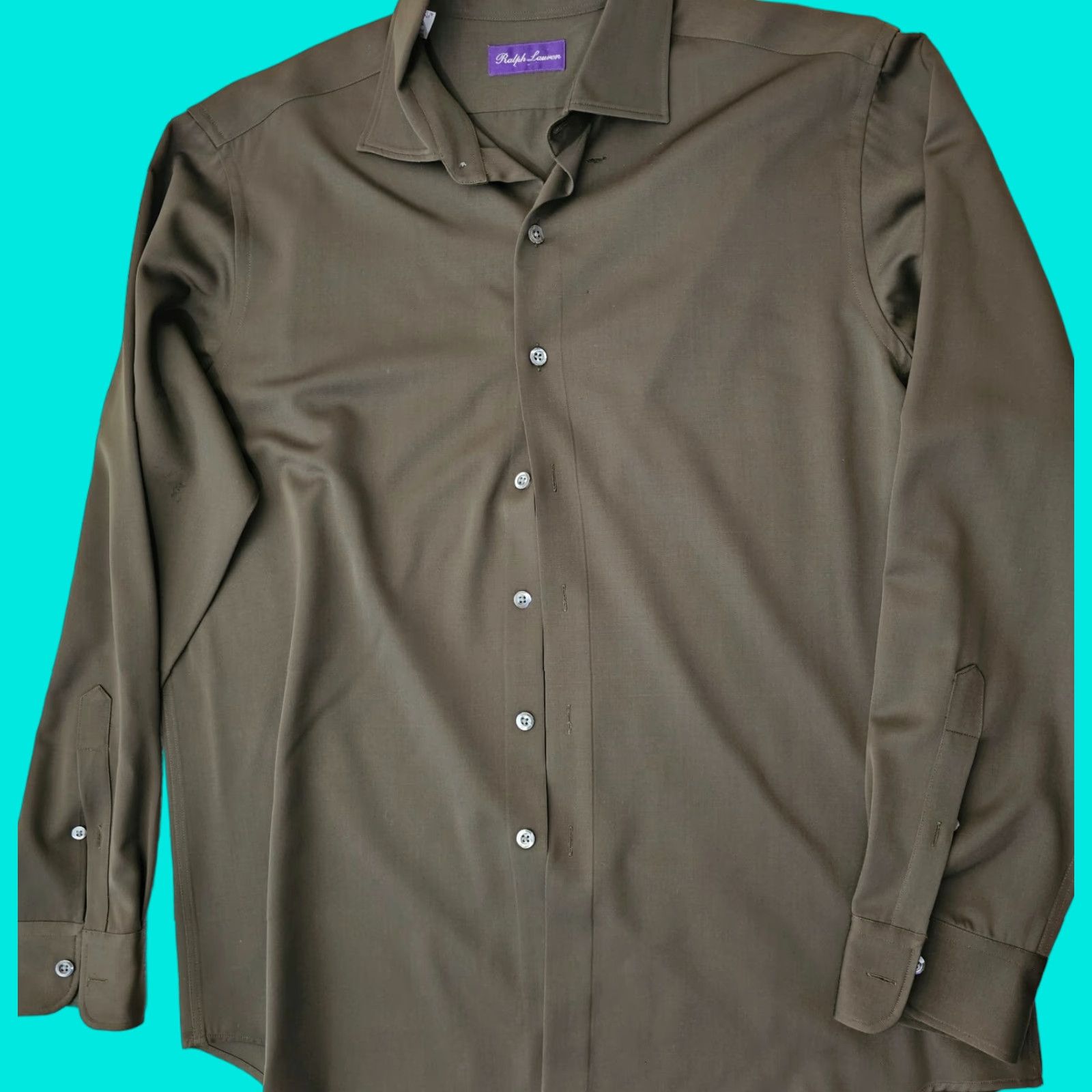 Ralph Lauren Purple Label VINTAGE Ralph Lauren Purple Label Button-Up Shirt Wool Size L Olive Green Business Casual Mens Size US L / EU 52-54 / 3 - 1 Thumbnail