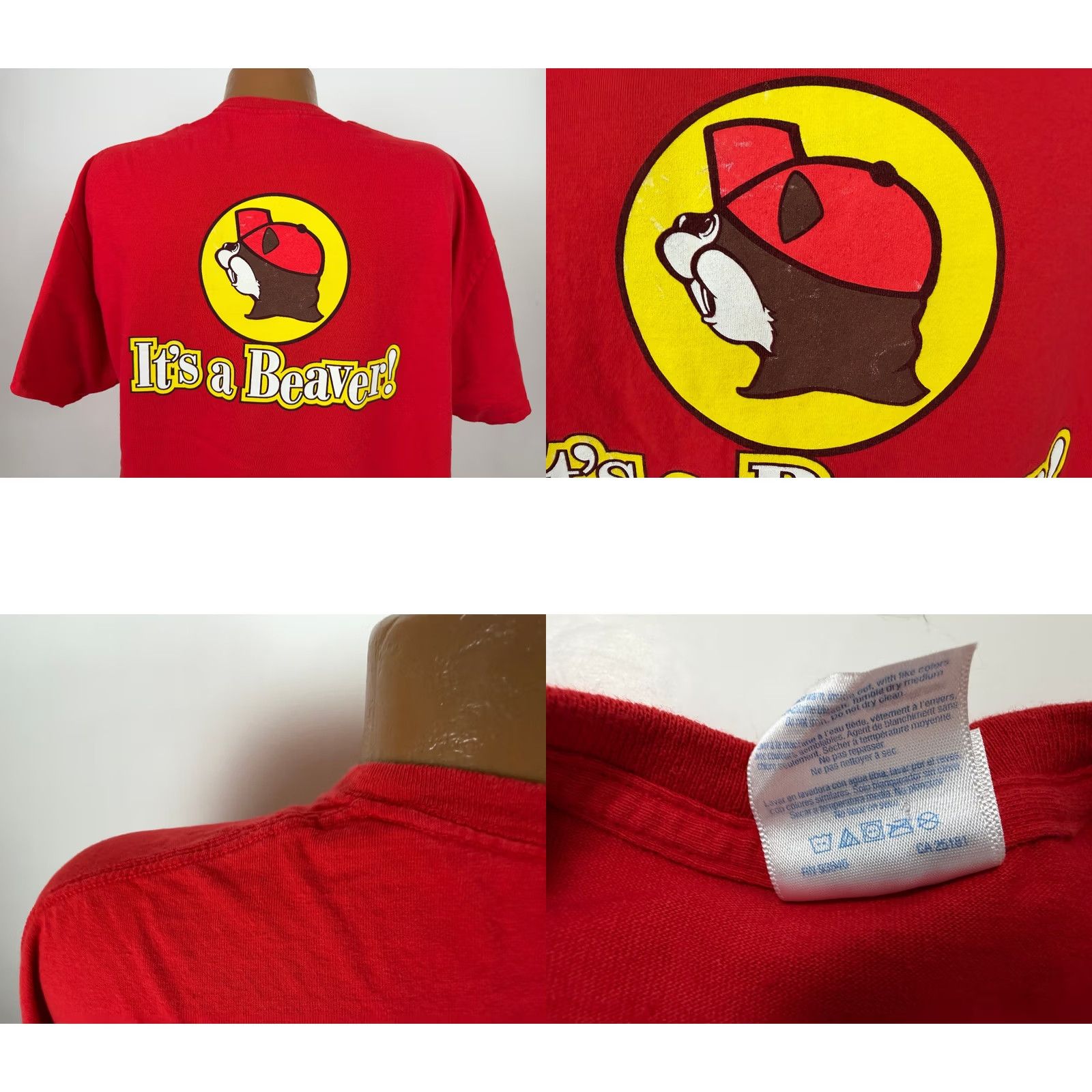 Gildan VINTAGE Buc-ee's Shirt Mens XL T-Shirt Red Double-Sided Graphic Print Funny Animal Logo 2000s Beach Fall Summer Texass Jessica? Size US XL / EU 56 / 4 - 8 Thumbnail